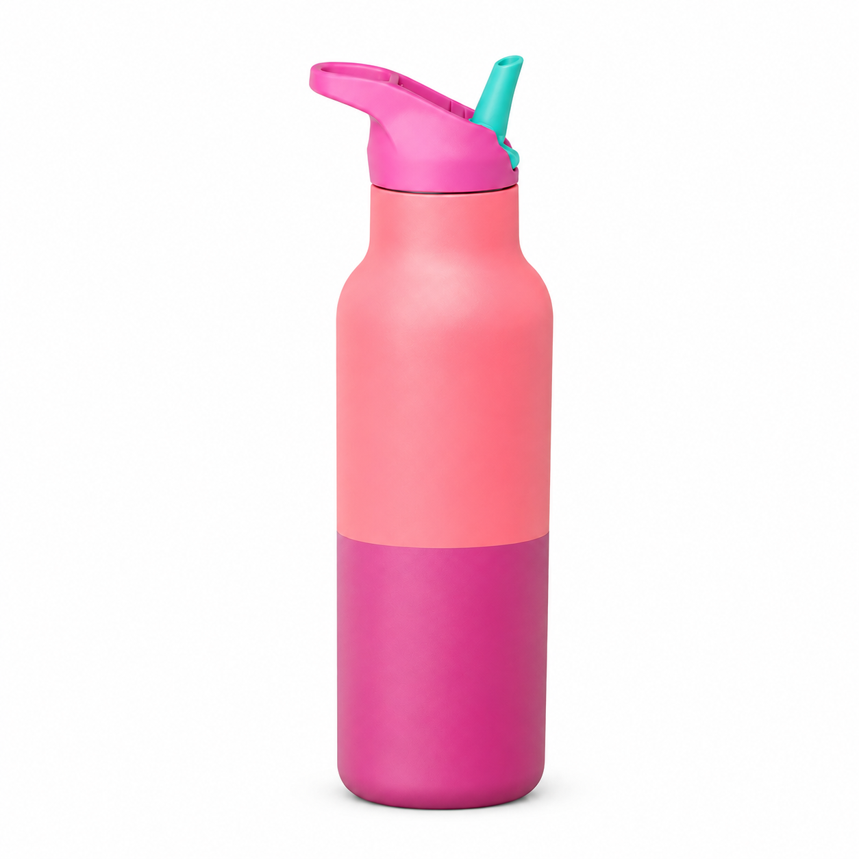 Pink School Water Bottle With Straw