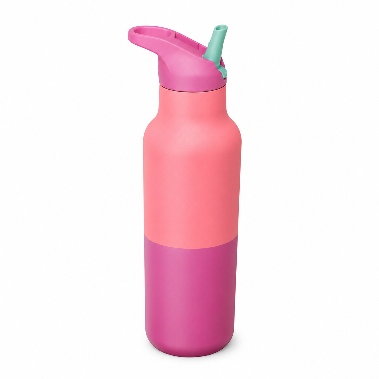 Pink School Water Bottle With Straw - Image 2