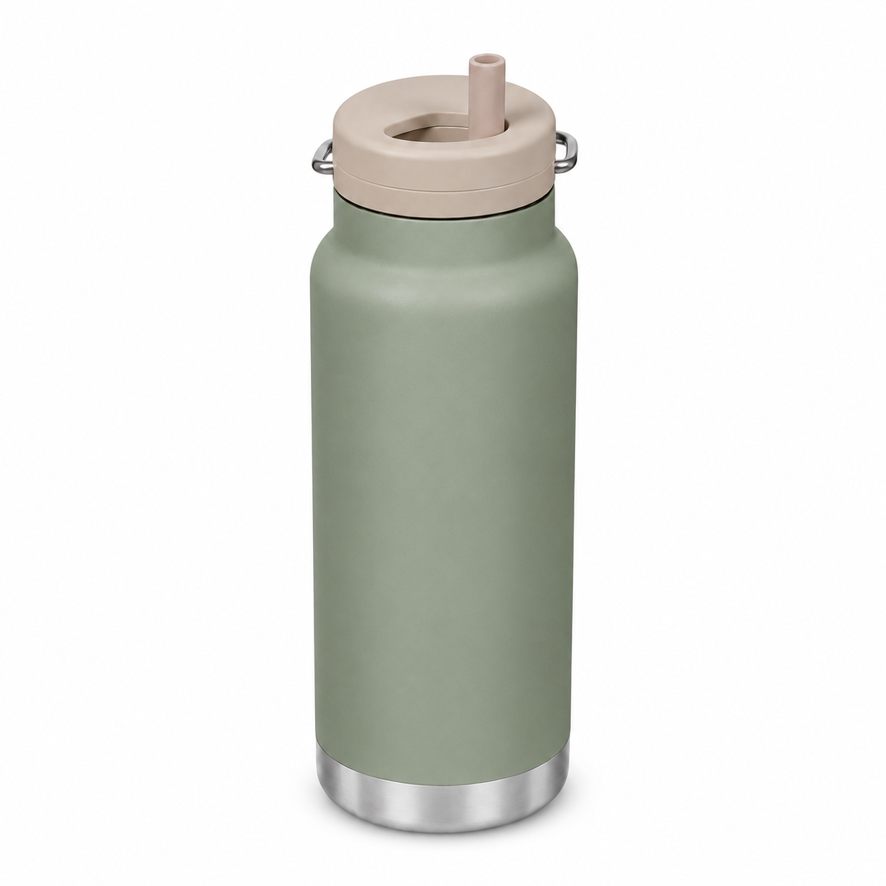 Matte Green Water Bottle With Straw