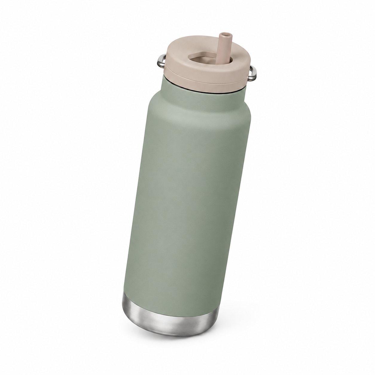 Matte Green Water Bottle With Straw - Image 3